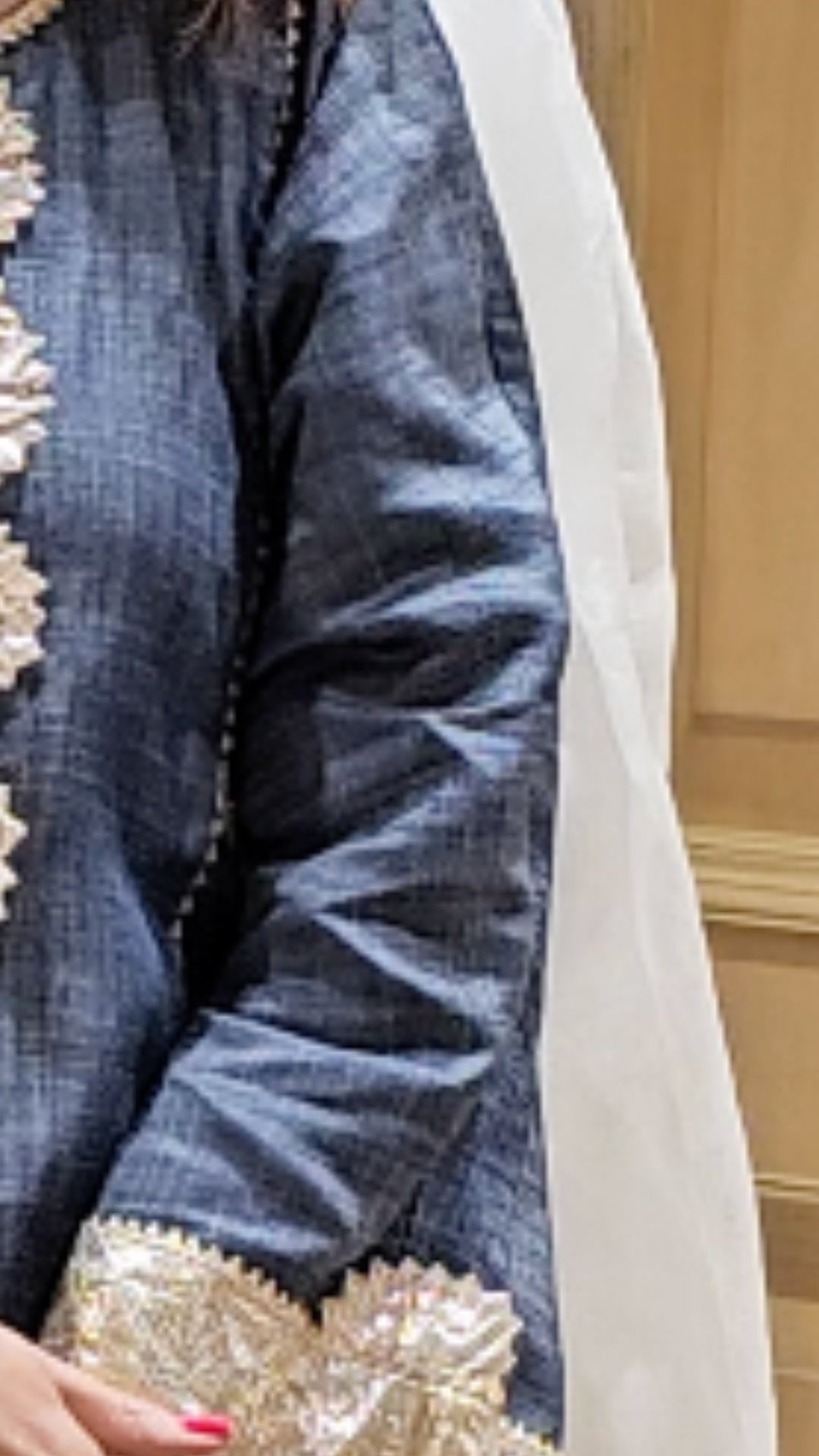 Dark Blue Denim Flowy Denim Shirt With Denim Farshi Salwar With Dupatta