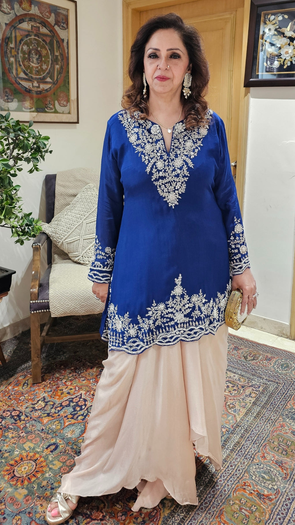 Adorable Crepe Chinon Formal Indo Western Dress With Cutdana and Moti Handwork