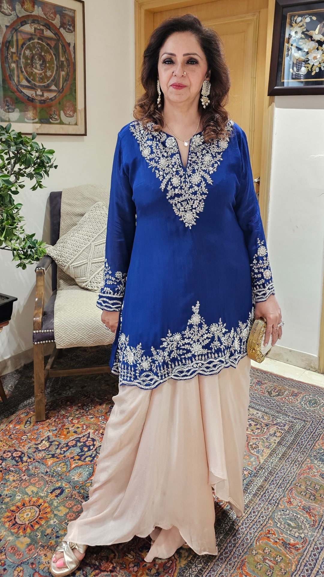 Adorable Crepe Chinon Formal Indo Western Dress With Cutdana and Moti Handwork