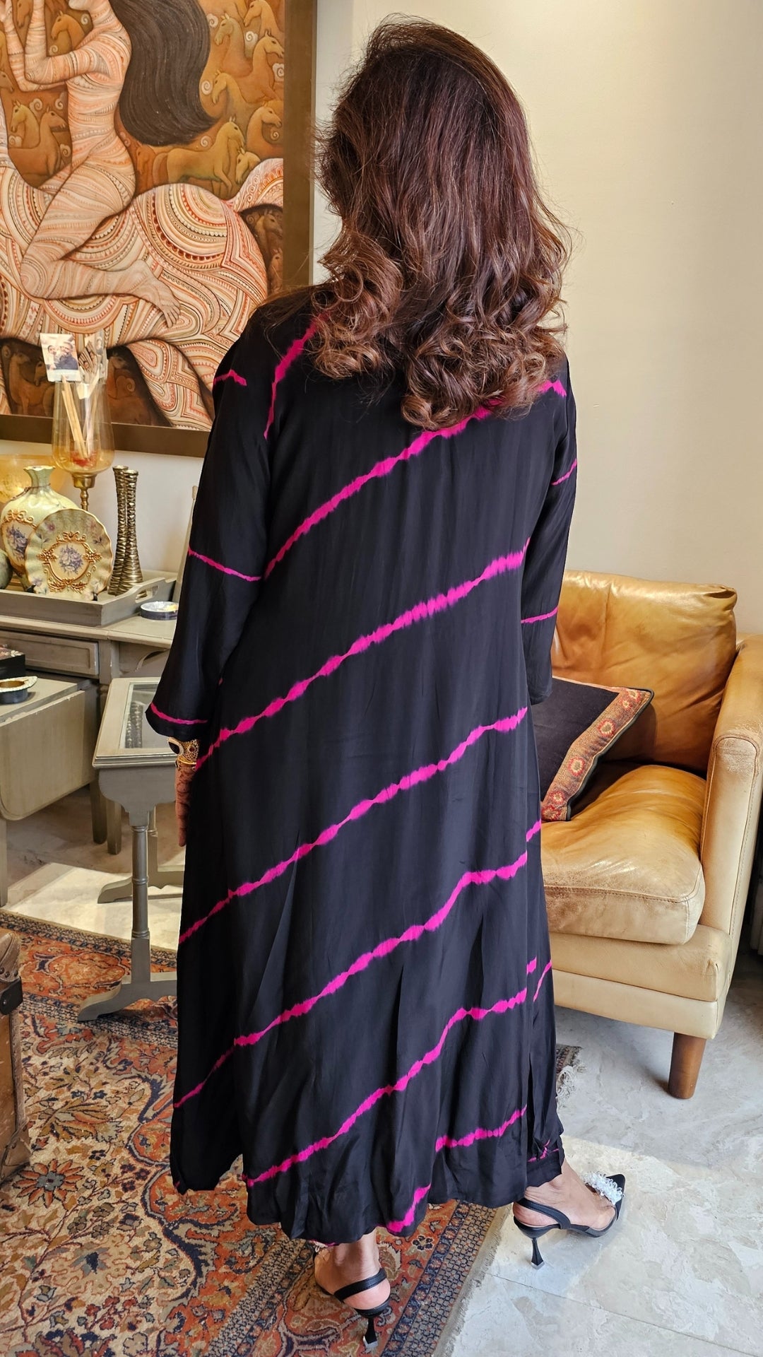 A Beautiful Crepe Silk Tie and Dye Dress With Hand Embroidered Neck