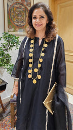 Black Chanderi Silk Top with Embroidered Work Bottom with Organza Dupatta