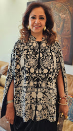 Adorable Black Silk Parsi Hand embroidery with hand embroidered Bead work cape with satin Drape Skirt