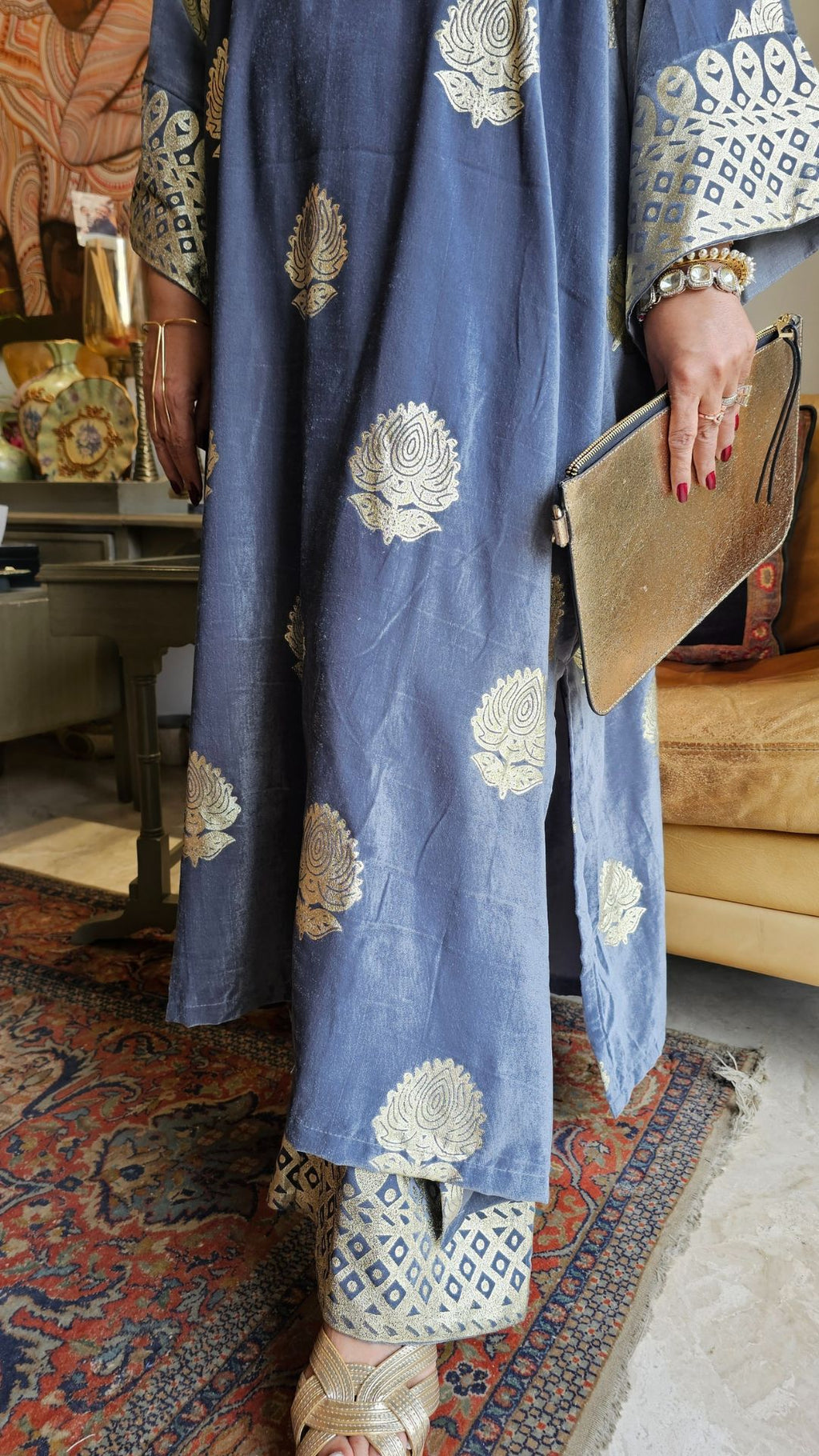 Violet Blue Velvet Top and Bottom With Subtle Gold Work