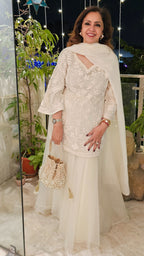 Ivory Gharara 3 Piece Set in Pure Organza With Dori Embroidery and Handwork