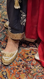 Dark Blue Denim Plain Shirt With Hand Embroidered Bottom With Organza Dupatta