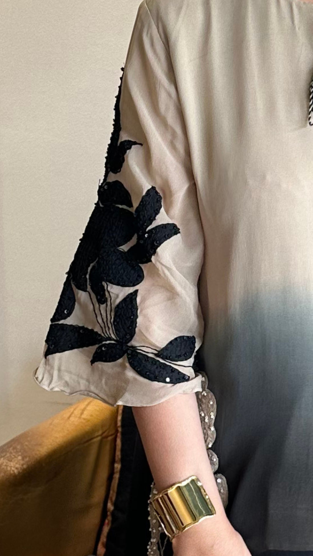 Chinon Top with Crepe Bottom and Handworked Embroidered Patchwork