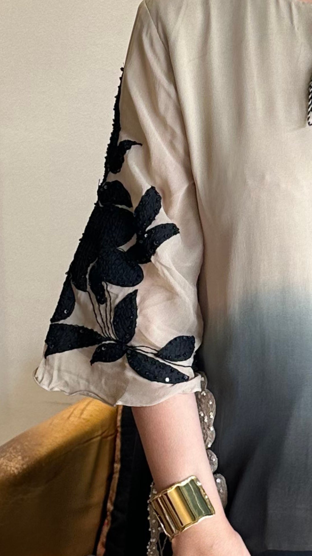 Chinon Top with Crepe Bottom and Handworked Embroidered Patchwork