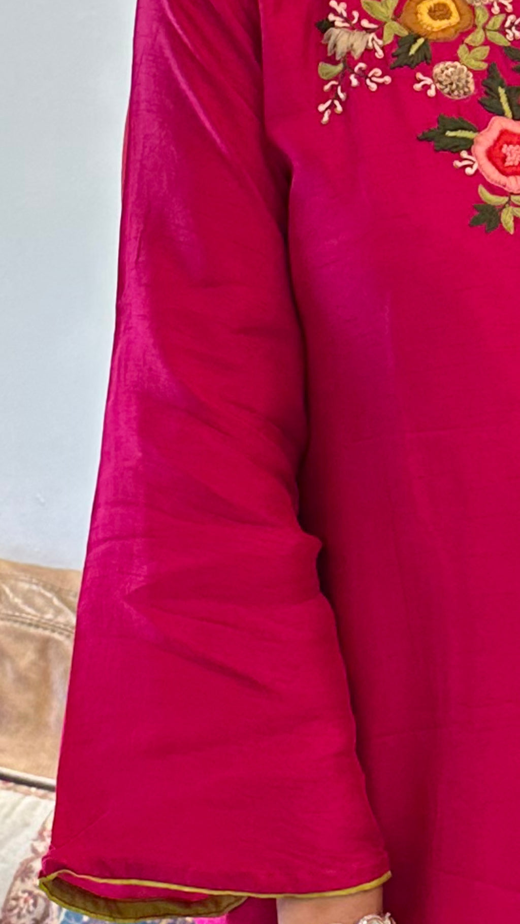 Silk Blend Hand Embroidered Top with Matching Hand Embroidered Skirt