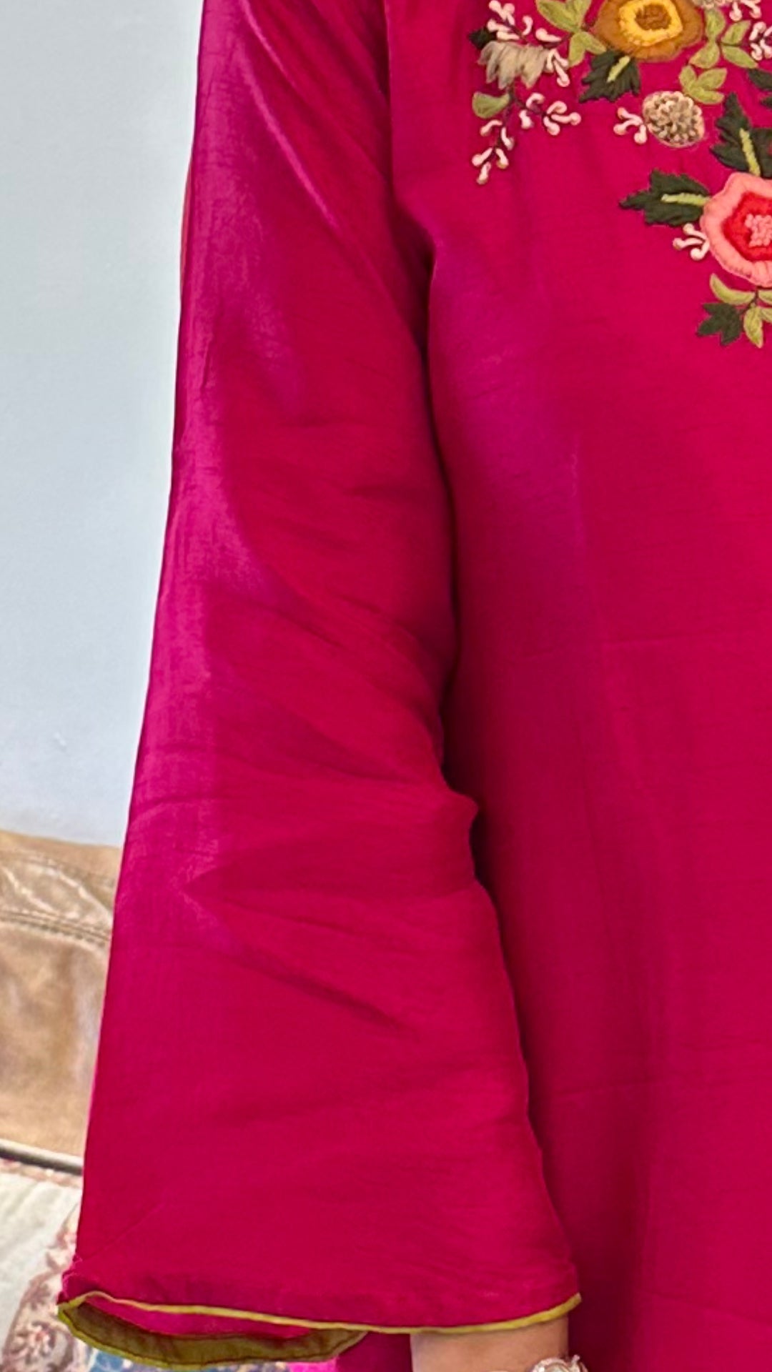 Silk Blend Hand Embroidered Top with Matching Hand Embroidered Skirt