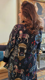 A Beautiful Silk linen Achkan With Pencil Pants Trimmed With Velvet