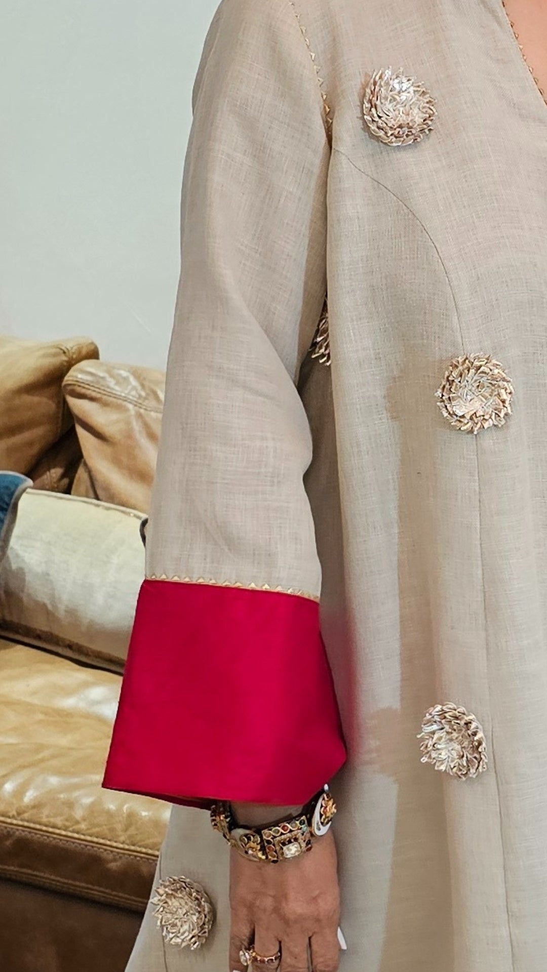 Grey Chendari Silk Co-ord Set With Patch Work