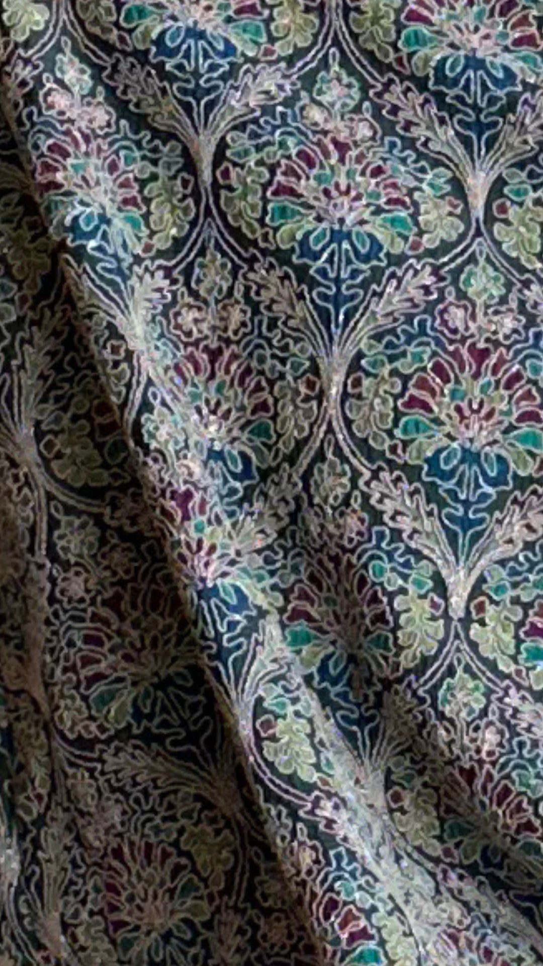 Silver Silk Top With Print Drape Bottom With Embroidered Work