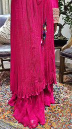 A Beautiful Fuchsia Silk Jacket Outfit With Heavy Hand Embroidery on it and With Wrinkled Silk Top and Bottom