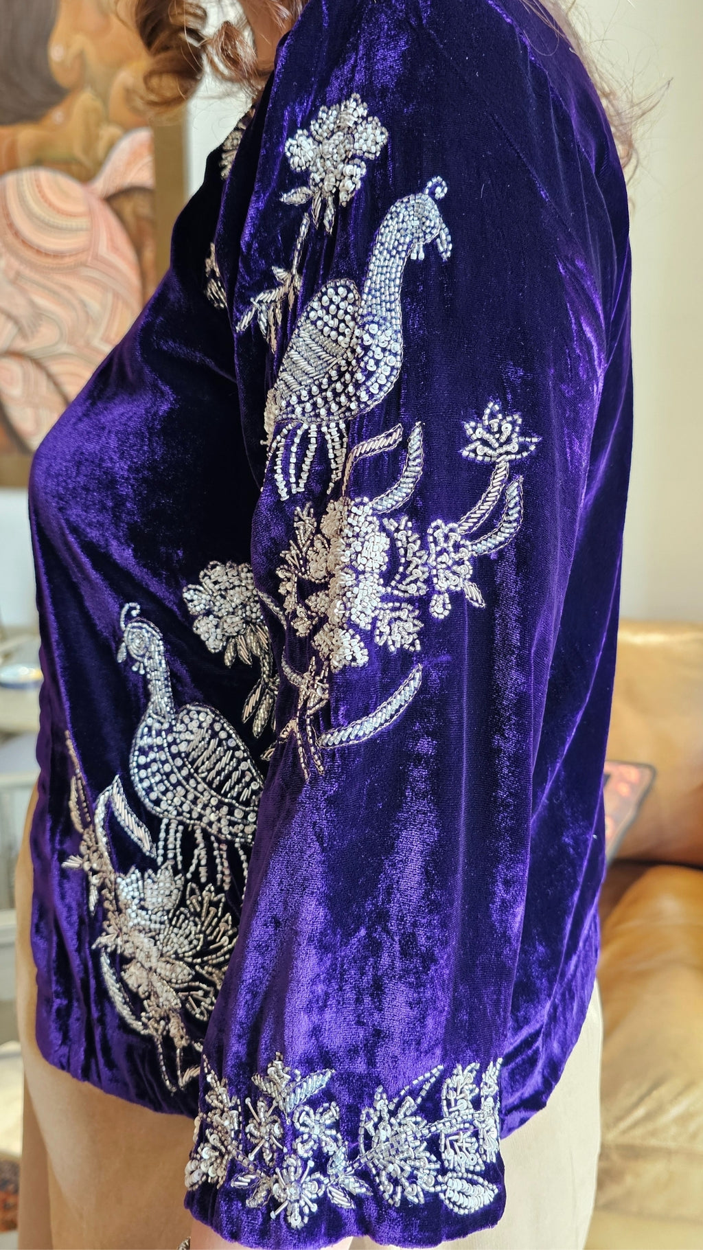 Beautiful Navy Blue 3 Piece Formal Outfit in Tissue Drape Skirt and Tissue Bustier With A Short Velvet Jacket Complete With Hand Embroidery