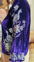 Beautiful Navy Blue 3 Piece Formal Outfit in Tissue Drape Skirt and Tissue Bustier With A Short Velvet Jacket Complete With Hand Embroidery