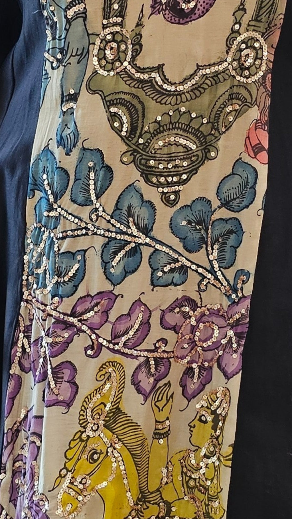 Multicolour Chanderi Silk Kurta With Hand Painted Kalamkari, Embroidered and Gota Kinari Work