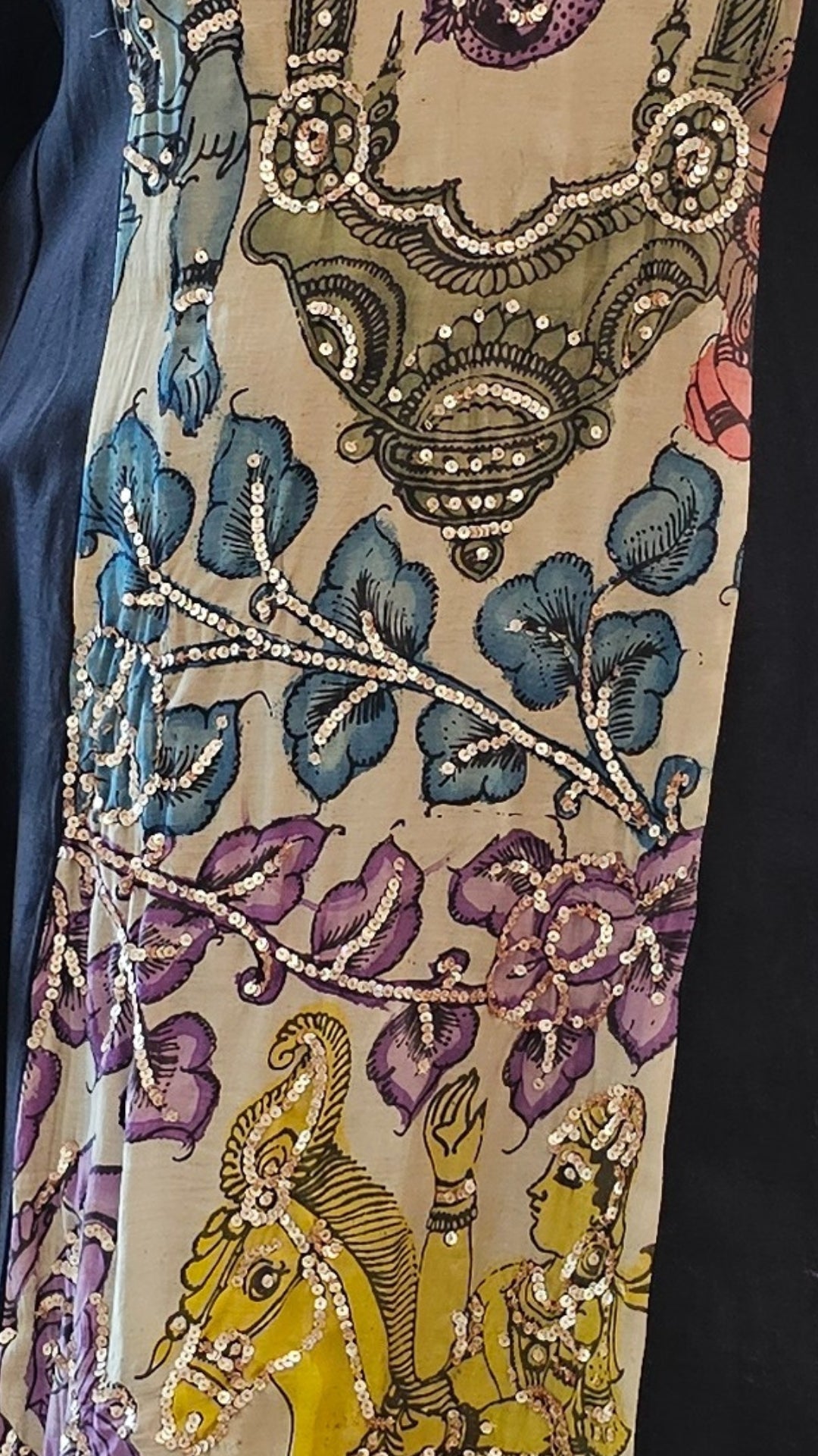 Multicolour Chanderi Silk Kurta With Hand Painted Kalamkari, Embroidered and Gota Kinari Work
