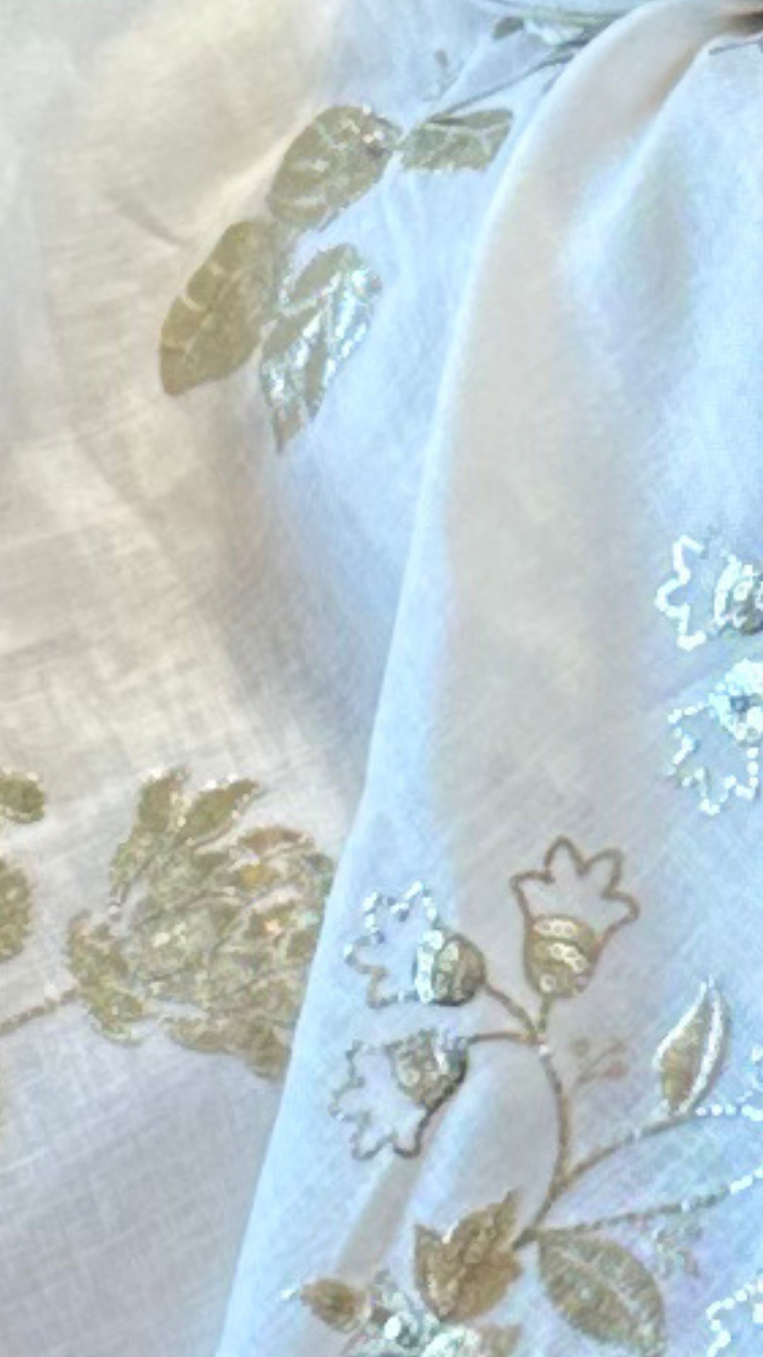 Ivory Linen Top and Bottom With Embroidered Work