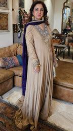 A Royal Full Length One Piece Dress With A Embroidered Dupatta & Hand Embellished Sleeves and Neck Line