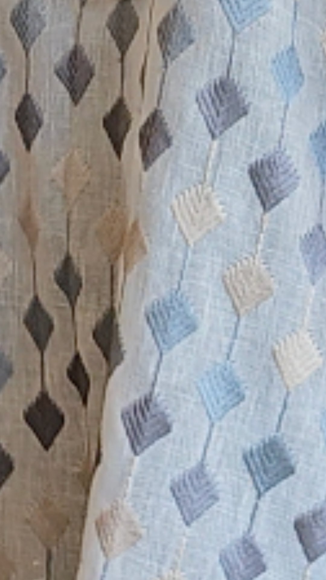 Blue and Ivory Linen Embroidered Top With Silk Cotton Afghani Pants