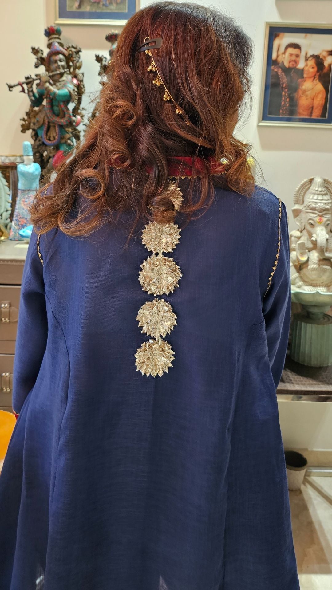 Navy Blue Linen Co-ord Set With Gota Flower Work