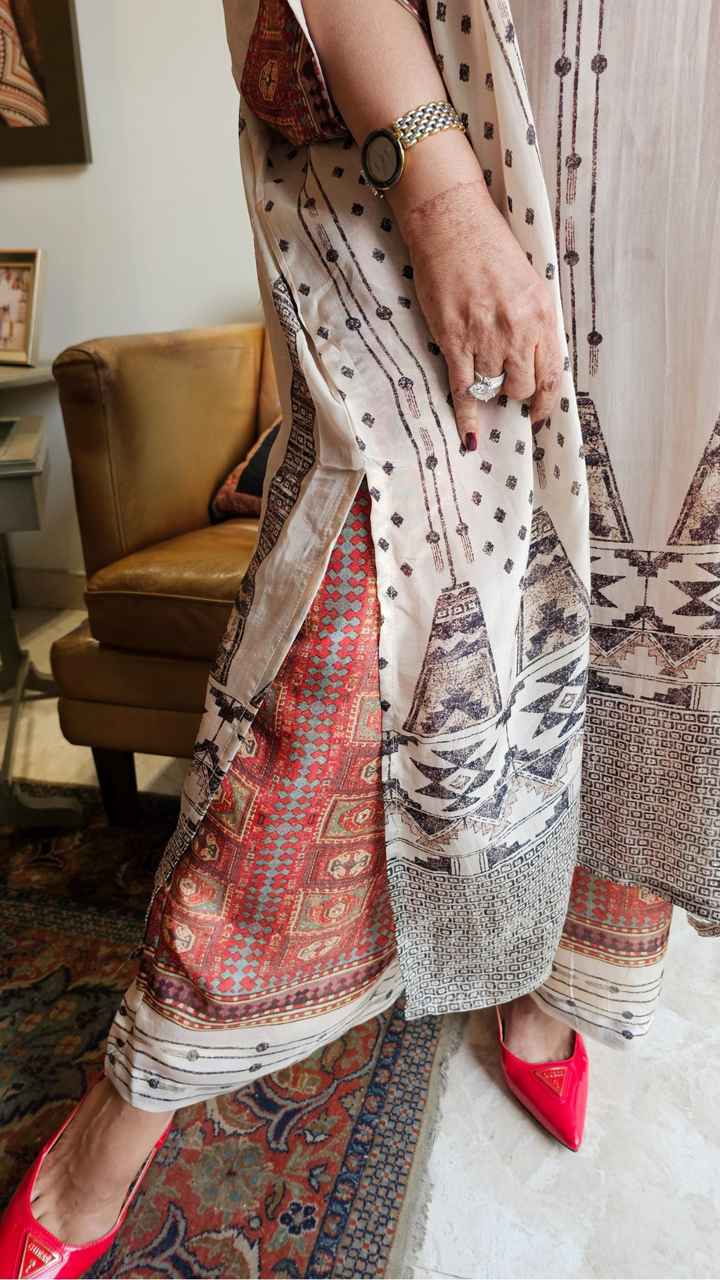 Crepe Jamawar Digital Print Outfit with Mirror & Sequins Embroidery