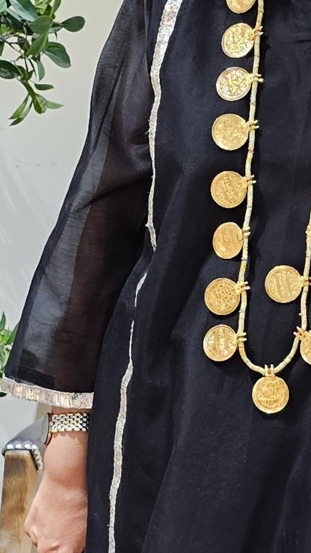 Black Chanderi Silk Top with Embroidered Work Bottom with Organza Dupatta