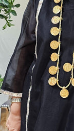 Black Chanderi Silk Top with Embroidered Work Bottom with Organza Dupatta