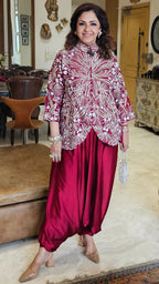 Adorable Silk & Satin Machine and Hand Embroidered Top With Satin Drop Crotch Pants