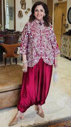 Adorable Silk & Satin Machine and Hand Embroidered Top With Satin Drop Crotch Pants