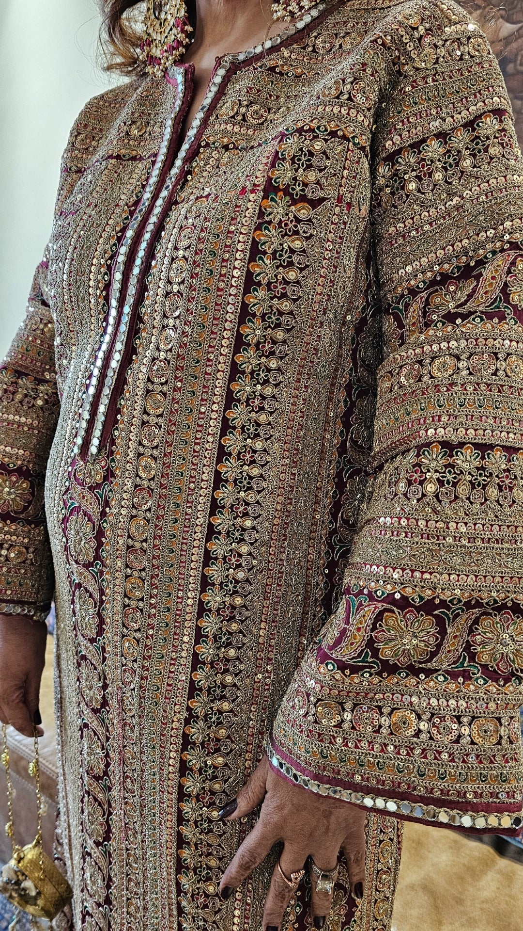 Elegant Crepe Silk One Piece Dress with Artisanal Mirror Embroidery