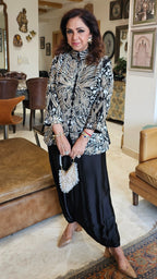 Adorable Silk & Satin Machine and Hand Embroidered Top With Satin Drop Crotch Pants