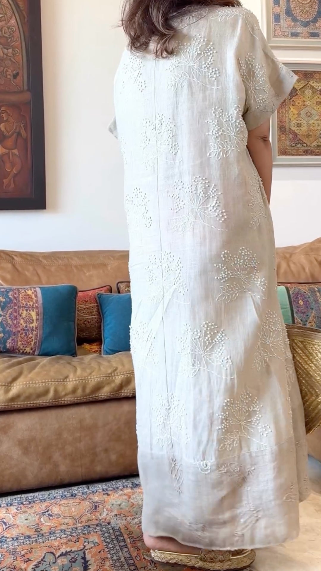 Beautiful Linen Kaftan with Hand Embroidery