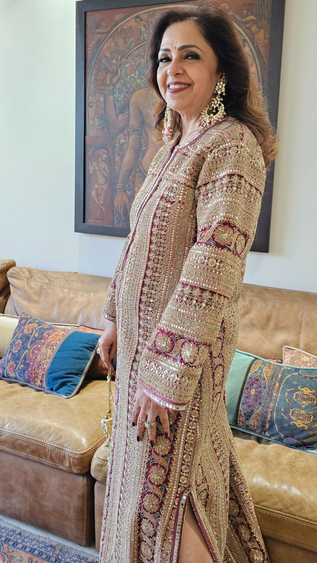 Elegant Crepe Silk One Piece Dress with Artisanal Mirror Embroidery