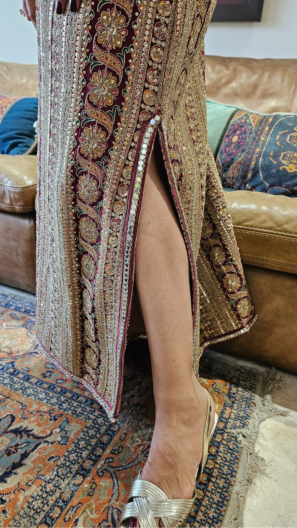 Elegant Crepe Silk One Piece Dress with Artisanal Mirror Embroidery