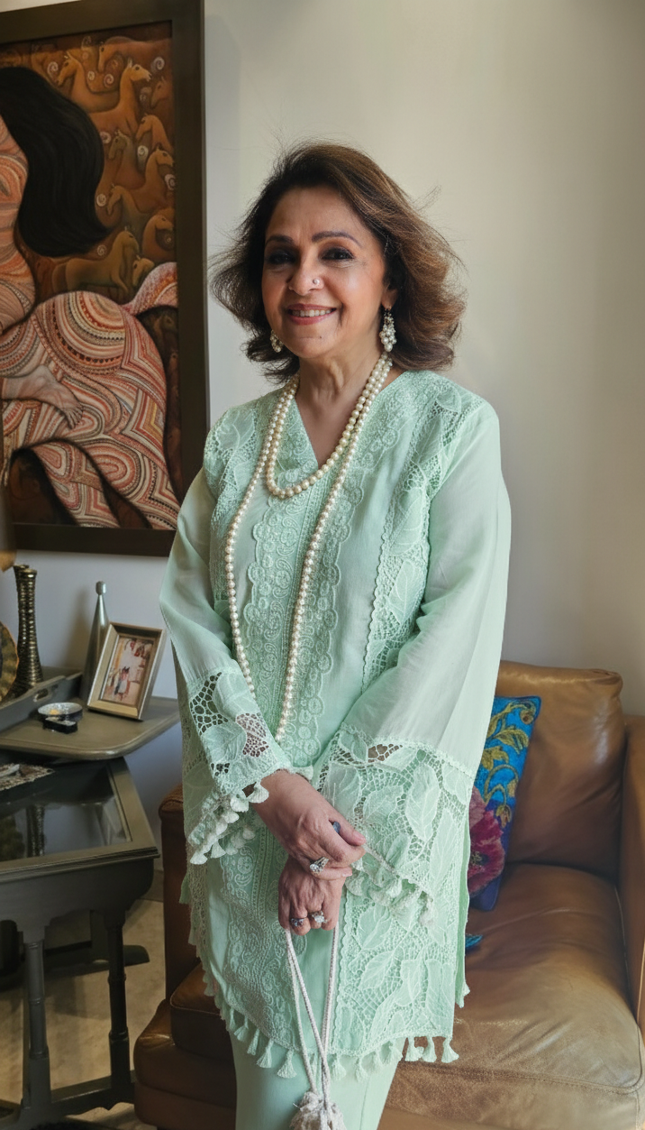 Adorable Mul Mul Co-ord set Trimmed with Stunning Lace Work