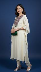 Beautiful Tissue Kaftan With Hand Embroidered Neck in Zardozi, Dabka & Moti Work