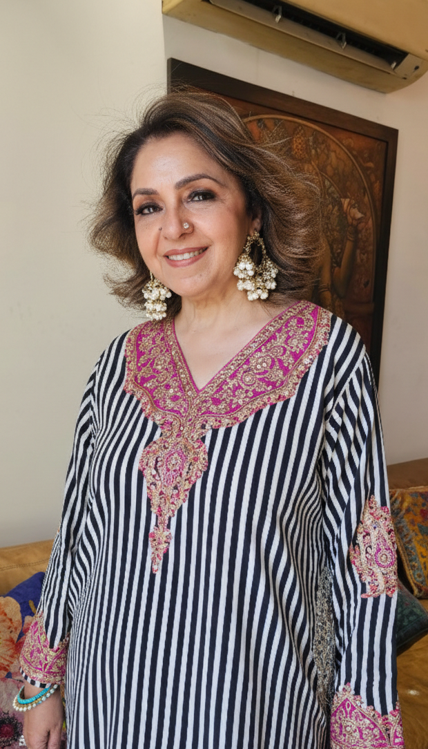 Beautiful Satin Crepe fully lined outfit with Arri & Mirror work