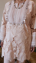 Beautiful Muslin Lace Co-ord set  trimmed with mirror & Pearl Work