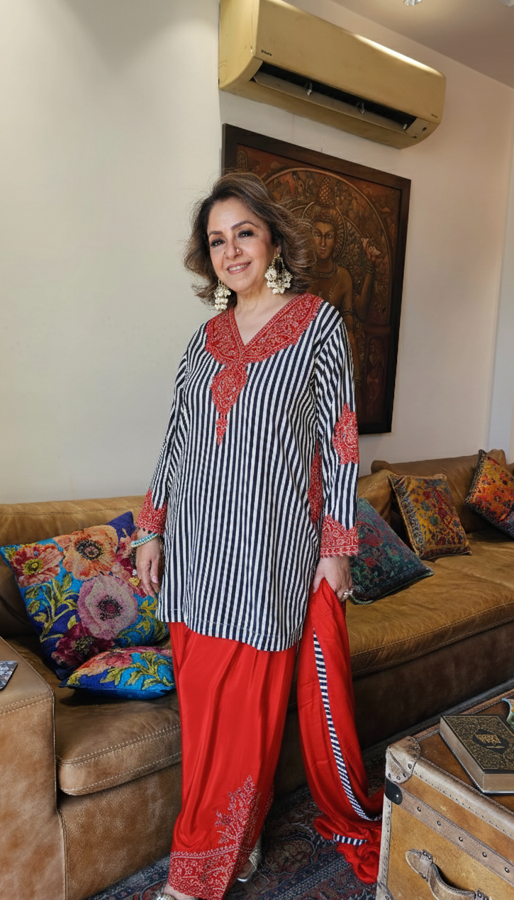 Beautiful Satin Crepe fully lined outfit with Arri & Mirror work