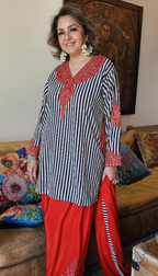 Beautiful Satin Crepe fully lined outfit with Arri & Mirror work