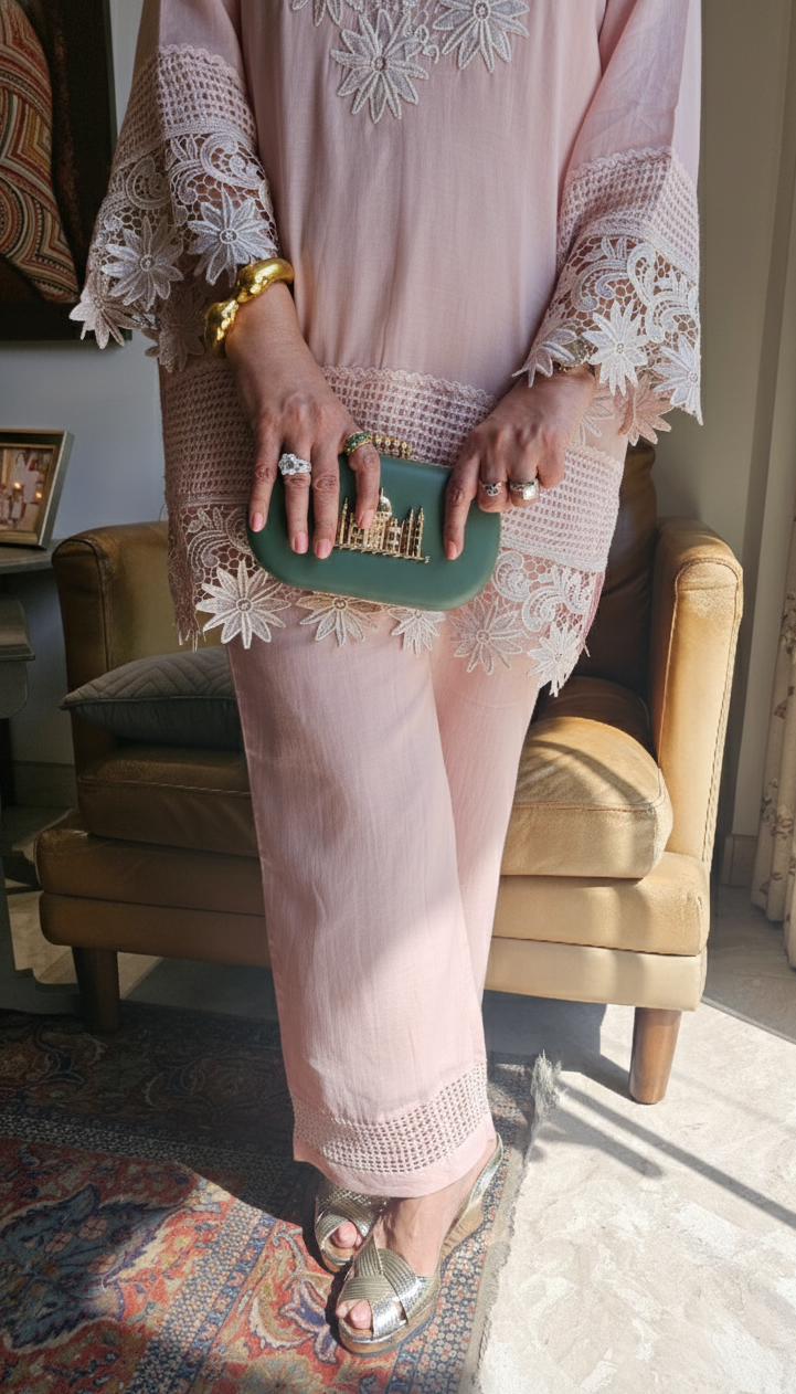 Stunning Pure Mul-Mul Co-ord set trimmed with Beautiful laces