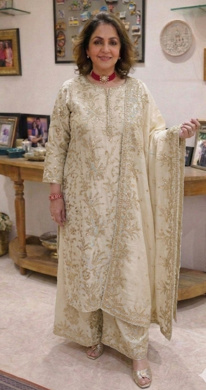 Showstopper Mul 3 piece set with Gold Zari & hand work