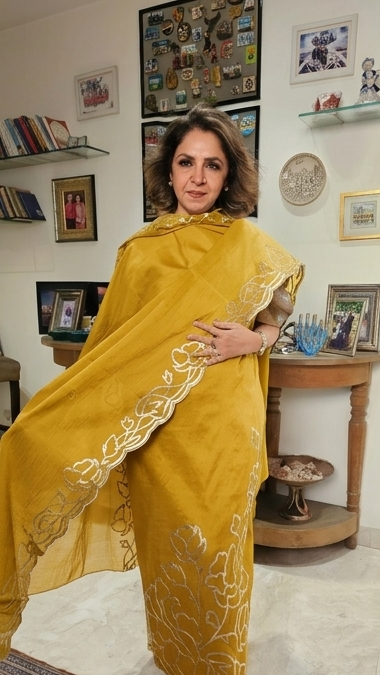 Wispy Silk Chanderi with leather Patch Work Embroidery