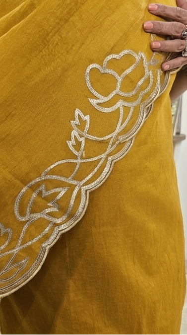 Wispy Silk Chanderi with leather Patch Work Embroidery