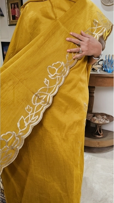 Wispy Silk Chanderi with leather Patch Work Embroidery
