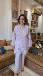 Beautiful Muslin Lace Co-ord set  trimmed with mirror & Pearl Work