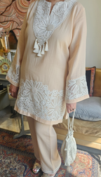 Gorgeous Mul Mul Co-ord set trimmed intricate Lace & Embellished with some hand embroidery