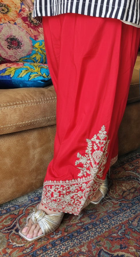 Beautiful Satin Crepe fully lined outfit with Arri & Mirror work