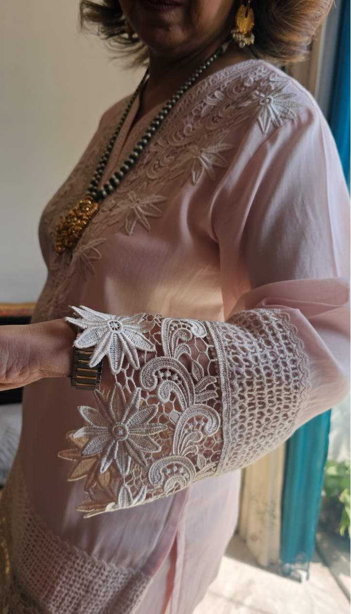 Stunning Pure Mul-Mul Co-ord set trimmed with Beautiful laces